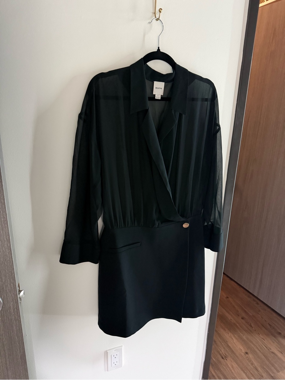 Anthropologie Black Sheer Panel Wrap Dress
